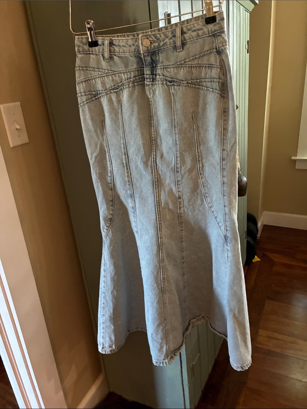 BDG Light Wash Denim Flared Midi Skirt